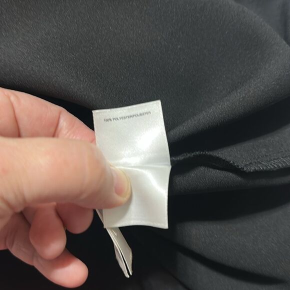 Anne Klein L Black Pleated Front Round Neck Back Button Ruffle Sleeve Top - Picture 9 of 9